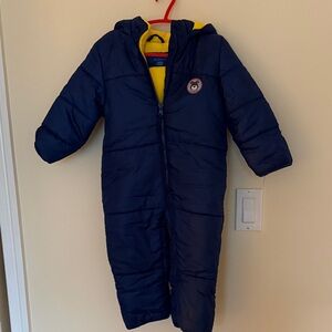 BabyXtreme Navy Puffer Snowsuit with Yellow Fleece Lining